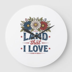 Patriotisches Blumenland, das ich liebe Shirt Desi Große Wanduhr