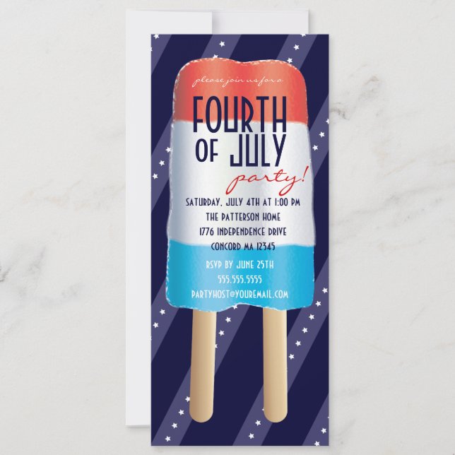 Patriotisches Bombpop Red White Blue 4. Juli Party Einladung (Vorderseite)
