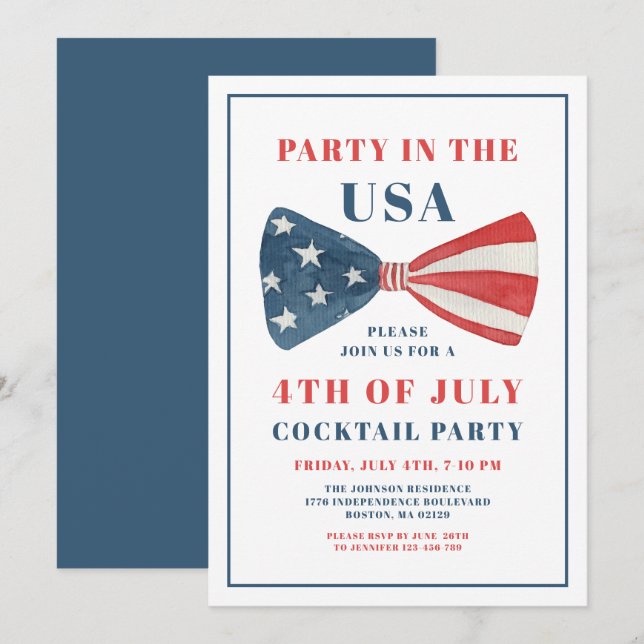 Patriotisches Bow 4. Juli Cocktail Party Einladung (Vorne/Hinten)