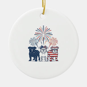 Patriotisches Bulldog-Feuerwerk Vintage-Vektordesi Keramik Ornament