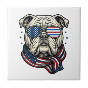 Patriotisches Bulldogge Vintage-Stickerei-Shirt-De Fliese