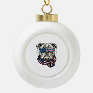 Patriotisches Bulldogge Vintage-Stickerei-Shirt-De Keramik Kugel-Ornament