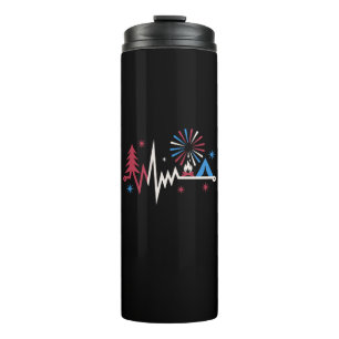 Patriotisches Camping Heartbeat Retro 4. Juli Thermosbecher