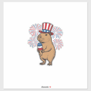 Patriotisches Capybara-Eiscreme-Feuerwerk-Shirt-De Aufkleber