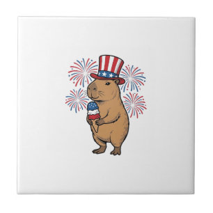 Patriotisches Capybara-Eiscreme-Feuerwerk-Shirt-De Fliese