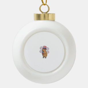 Patriotisches Capybara-Eiscreme-Feuerwerk-Shirt-De Keramik Kugel-Ornament