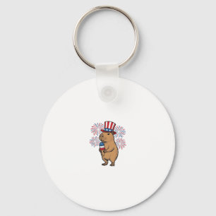 Patriotisches Capybara-Eiscreme-Feuerwerk-Shirt-De Schlüsselanhänger