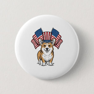 Patriotisches Corgi-Hund Vintage-Gravur-Shirt-Desi Button