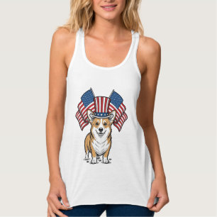 Patriotisches Corgi-Hund Vintage-Gravur-Shirt-Desi Tank Top