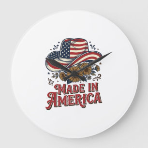 Patriotisches Cowboy-Hut Made in America Shirt-Des Große Wanduhr