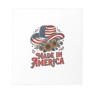 Patriotisches Cowboy-Hut Made in America Shirt-Des Notizblock