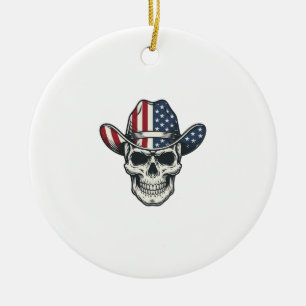 Patriotisches Cowboy-Schädel-Vintage-Stickerei-Shi Keramik Ornament