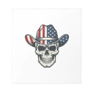 Patriotisches Cowboy-Totenkopf-Shirt mit Vintage-P Notizblock