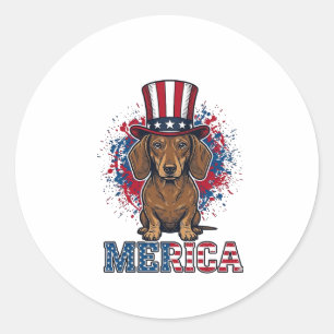 Patriotisches Dachshund Merica Vintage Hundeshirt_ Runder Aufkleber