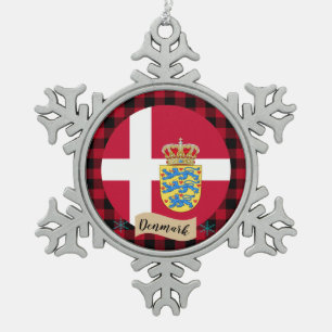 Patriotisches Dänemark, Büffel kariert, dänische F Schneeflocken Zinn-Ornament