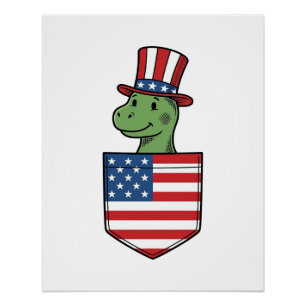 Patriotisches Dinosaurier-Tasche Vintage-Shirt-Des Poster