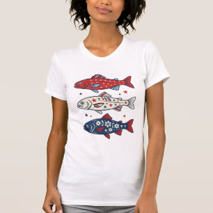 Patriotisches Drei-Fisch-Vintage-Gravur-Shirt-Desi T-Shirt