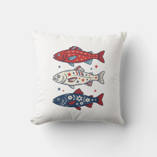 Patriotisches Drei-Fisch-Vintage-Stickerei-Shirt-D Kissen