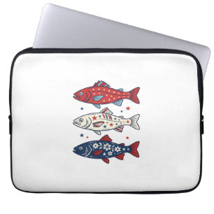 Patriotisches Drei-Fisch-Vintage-Stickerei-Shirt-D Laptopschutzhülle