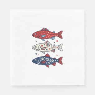 Patriotisches Drei-Fisch-Vintage-Stickerei-Shirt-D Serviette