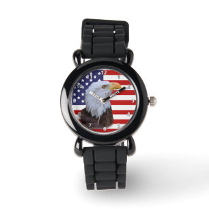 Patriotisches Eagle und USA-Flagge Armbanduhr