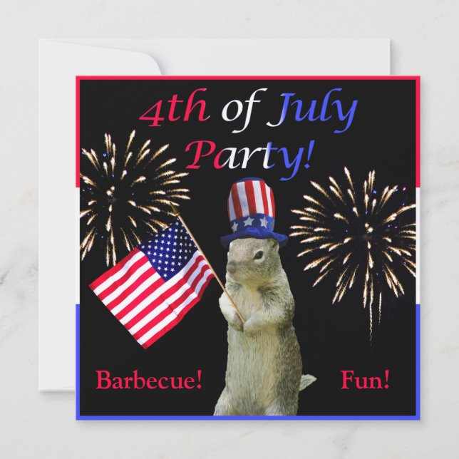 Patriotisches Eichhörnchen 4. von Juli-Party Einladung (Vorderseite)