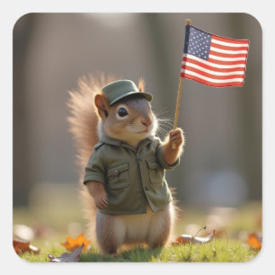 Patriotisches Eichhörnchen Quadratischer Aufkleber