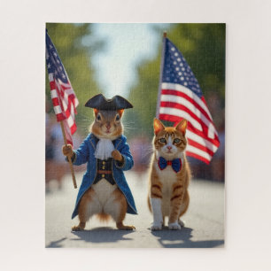 Patriotisches Eichhörnchen und Katze