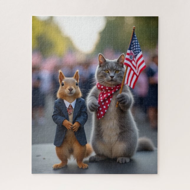 Patriotisches Eichhörnchen und Katze (Vertikal)