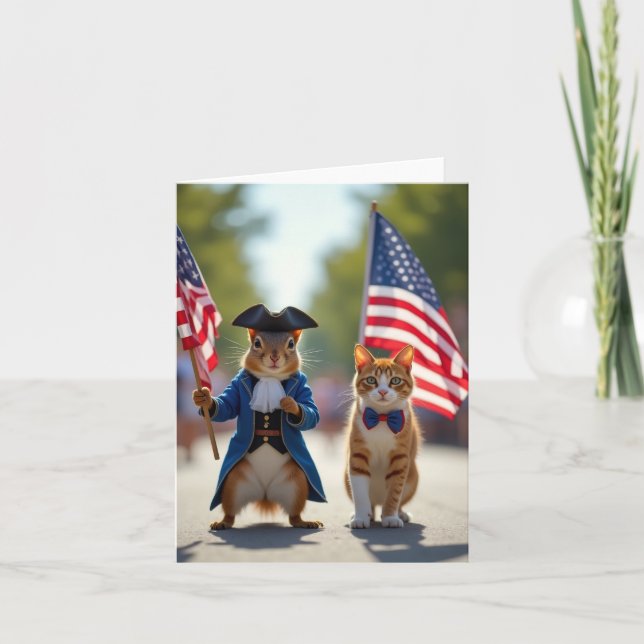 Patriotisches Eichhörnchen und Katze Karte (Vorderseite)