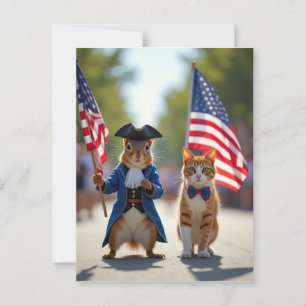 Patriotisches Eichhörnchen und Katze Postkarte