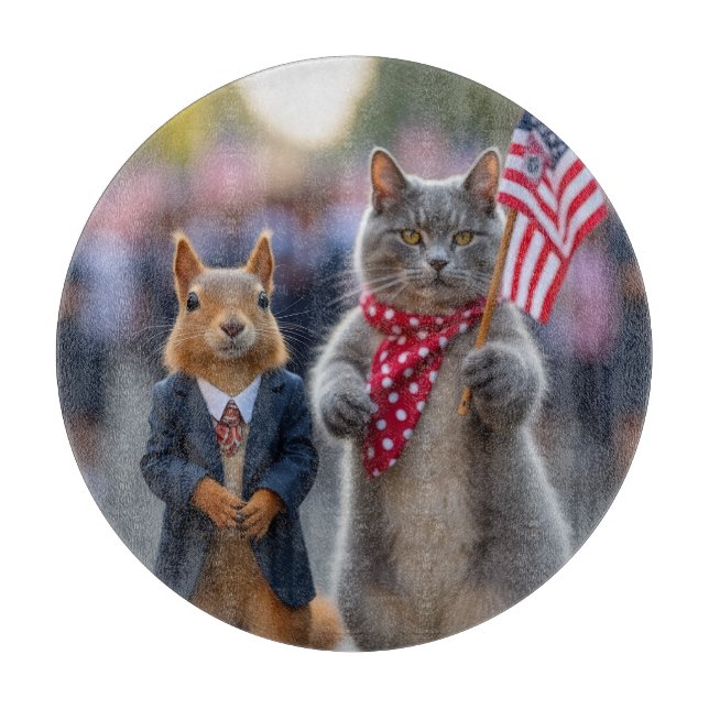 Patriotisches Eichhörnchen und Katze Schneidebrett (Vorderseite)