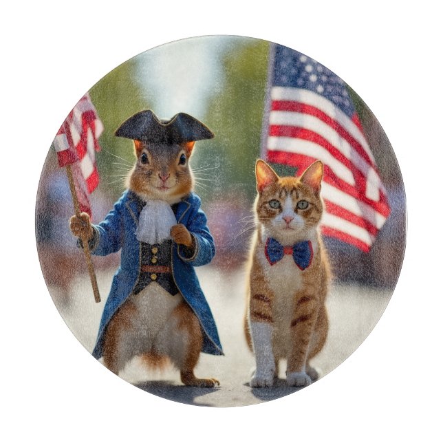Patriotisches Eichhörnchen und Katze Schneidebrett (Vorderseite)