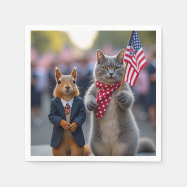 Patriotisches Eichhörnchen und Katze Serviette (Vorderseite)