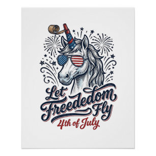 Patriotisches Einhorn 4. Juli Freiheit Fliegendes Poster