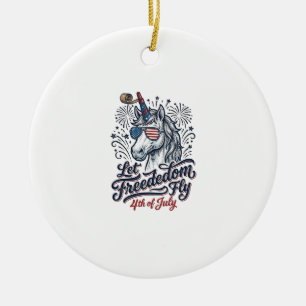 Patriotisches Einhorn 4. Juli Freiheit Fliegt-Shir Keramik Ornament