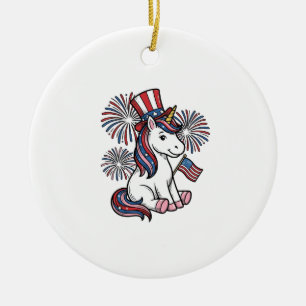 Patriotisches Einhorn-Feuerwerk-Shirt-Design_1 Keramik Ornament