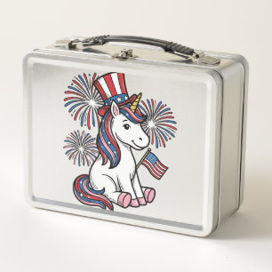 Patriotisches Einhorn-Feuerwerk-Shirt-Design_1 Metall Brotdose