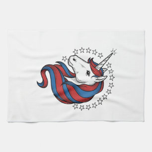 Patriotisches Einhorn Vintage Gravur Vektor Design Geschirrtuch