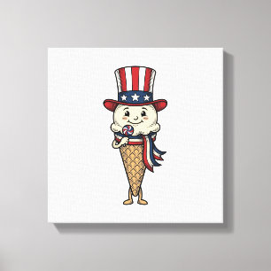 Patriotisches Eiscreme-Kegel-Vintage-Stich-Design_ Leinwanddruck