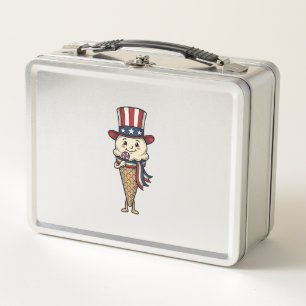Patriotisches Eiscreme-Kegel-Vintage-Stich-Design_ Metall Brotdose
