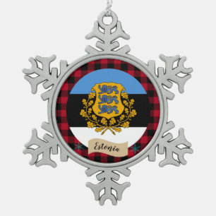 Patriotisches Estland, Büffel kariert, Estnische F Schneeflocken Zinn-Ornament