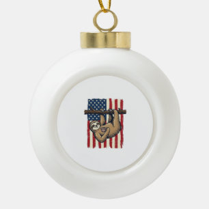 Patriotisches Faultier Vintage-Stickerei-Shirt-Des Keramik Kugel-Ornament