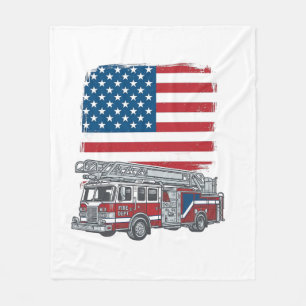 Patriotisches Feuerwehrauto Amerikanische Flagge V Fleecedecke