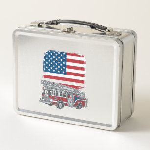 Patriotisches Feuerwehrauto Amerikanische Flagge V Metall Brotdose