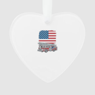 Patriotisches Feuerwehrauto Amerikanische Flagge V Ornament