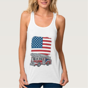 Patriotisches Feuerwehrauto Amerikanische Flagge V Tank Top
