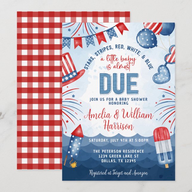 Patriotisches Feuerwerk 4. Juli Babydusche Einladung (Vorne/Hinten)