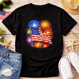 Patriotisches Feuerwerk mit Flagge T-Shirt