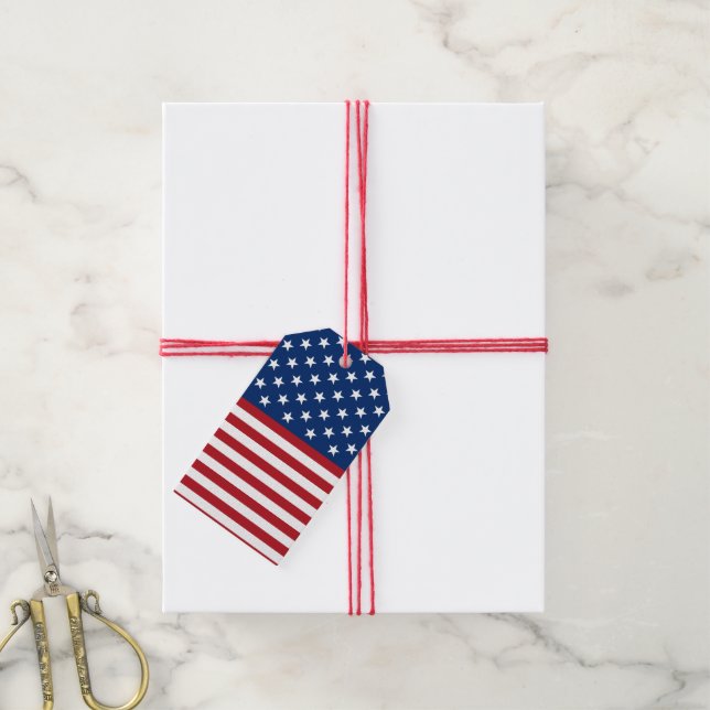 Patriotisches Flag Muster Juli Viertes Geschenk-Ta Geschenkanhänger (Mit Garn)